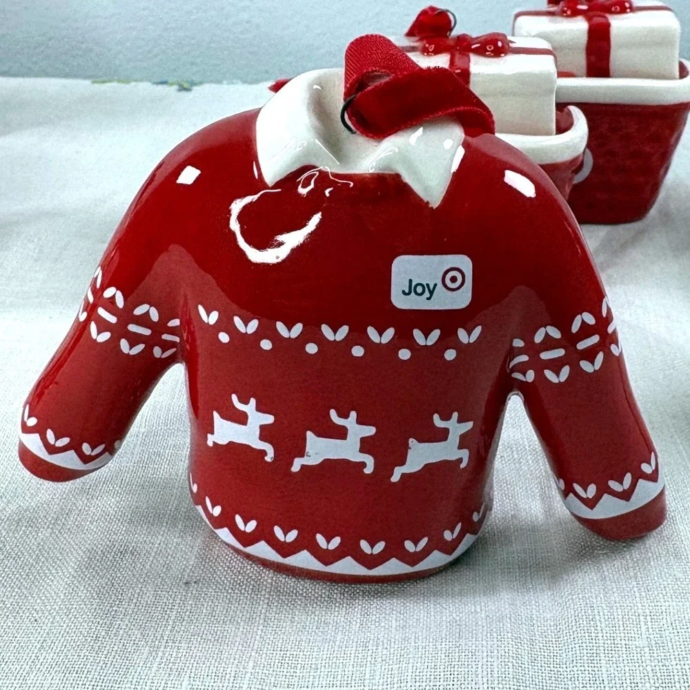 Target Ceramic Christmas Ornaments 12pc Set Red White Dog